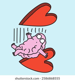 A Panic Brain Falling Into And Out Of Love Concept Card Character illustration