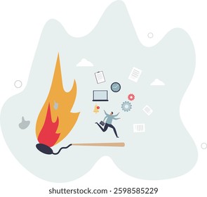 panic or burnout employee, overworked to finish work within timeline, hurry to complete multitasking or urgent work schedule concept.flat character life .
