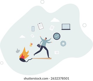 panic or burnout employee, overworked to finish work within timeline, hurry to complete multitasking or urgent work schedule concept. character life .