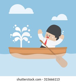 Panic businessman with leaking boat, VECTOR, EPS10