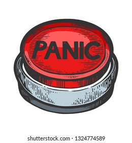 Panic button color sketch engraving vector illustration. Scratch board style imitation. Black and white hand drawn image.