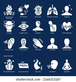 Juego de iconos de glifos de trastorno de pánico. Ilustración vectorial.