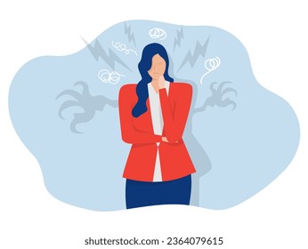 El concepto de trastorno de pánico de salud mental, la mujer de negocios se siente asustada y sufre de trastorno psicológico mental. ataque de depresión o pánico por ansiedad. Ilustración vectorial.
