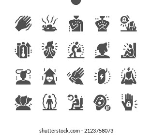 Panic disorder. Tremor and heartache. Pressure increase. Illness, unhappy and despair. Health care, medical and medicine. Vector Solid Icons. Simple Pictogram