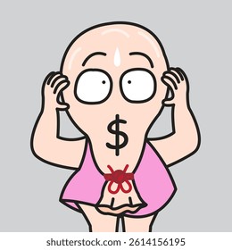 Panic Dollar Bag Woman Head Concept Card Character illustration