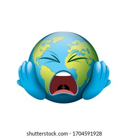 Panic Earth emoticon holding head, emoji - vector illustration
