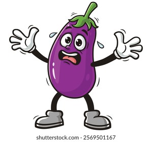 Panic Eggplant Cartoon Character Mascot Illustration Vector Clip-art Hand-drawn Logo Design