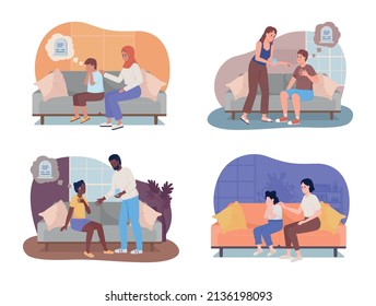 Panic episode, depression 2D vector isolated illustration. Mental disorder flat characters on cartoon background. Panic attack colourful scene for mobile, website, presentation. Bebas Neue font used