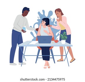 Panic episode at workplace semi flat color vector characters. Posing figures. Full body people on white. Reassuring colleagues simple cartoon style illustration for web graphic design and animation