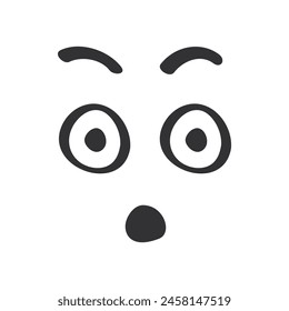 Panic expression on surprised face of character in monochrome doodle style vector illustration
