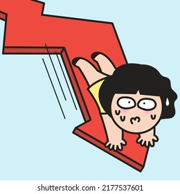 A Panic Girl is Dropping Down From Down Trend Graph Concept Card Character illustration