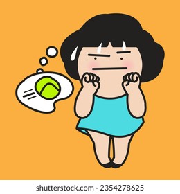 A Panic Girl With Freezing Stress Response Can Neither Defeat The Frightening Nor Run Away After Feeling Like Someone Throwing A Tennis Ball In Her Face Concept Card Character illustration