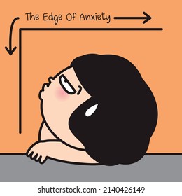 Panic Girl is Looking At Her Edge Of Anxiety Concept Card Character illustration