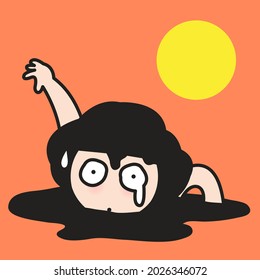 Panic Girl Is Melting In The Sun Concept Card Character illustration