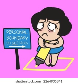 Niña de pánico con cara preocupada que se queda dentro de sus límites de ajuste Concepto Cartel ilustración