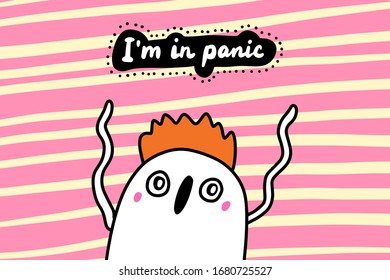 I'm in panic hand drawn vector illustration in cartoon comic style man frustrated textured background