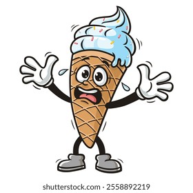 Panic Ice Cream Cartoon Character Mascot Illustration Vector Clip-art Hand-drawn Logo Design