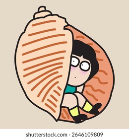 A Panic Lady Building Her Own Introvert Wall Concept Cartoon Character illustration