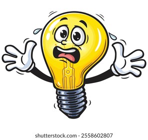 Panic Light Bulb Cartoon Character Mascot Illustration Vector Clip-art Hand-drawn Logo Design