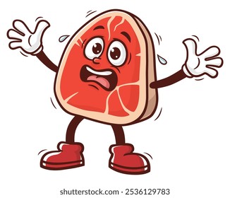Panic Meat Steak Cartoon Mascot Illustration Character Vector Clip-art Hand-drawn Logo Design