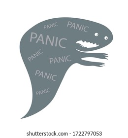 Panic monster flat concept vector illustration. Creepy ghost, evil demon 2D cartoon characters for web design. Panic attack representation creative idea. Mental disorder, haunting psychosis