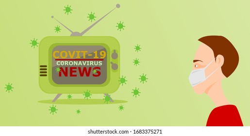 Panic with the news of the virus spread. Men watch the news of the virus spread on TV.