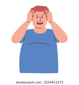 Panic Obese Man Expression with Mental Problem