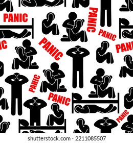 Panic Pattern seamless ! Man hiding under bed. People be afraid Background