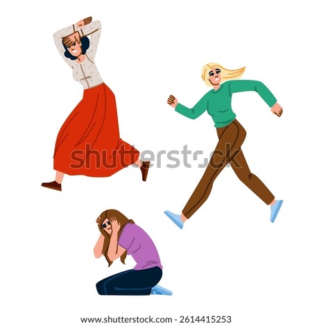 panic scared woman vector. terror phobia, dread horror, alarm worry panic scared woman character. people flat cartoon illustration