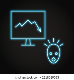 Pánico vendiendo icono de neón en línea. Crisis del mercado de valores. Ilustración vectorial.
