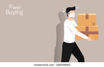 Panic shopping illustration during Coronavirus outbreak or Covid-19, Concept of Covid-19 quarantine. Epidemic outbreak. Vector template for banner, flyer, poster and mass media