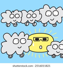 Panic Sun With Moving Cloudy Cloud Concept Card Character illustration