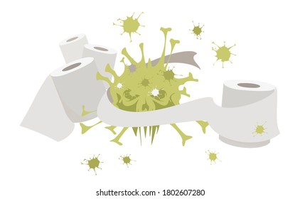 Panik im Supermarkt aufgrund der Koronavirus-Krise und der Pandemie von Covid-19.  Toilettenpapier Rolle.  Vektorgrafik.