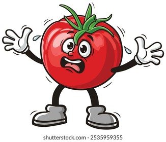 Panic Tomato Cartoon Mascot Illustration Character Vector Clip-Art Hand-Drawn Logo Design