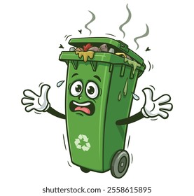 Panic Trash Bin Cartoon Character Mascot Illustration Vector Clip-art Hand-drawn Logo Design