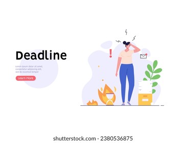 Panic woman is overload by work, exhausting, stressing. Concept of time management, deadline, self control, self discipline, office life. Vector illustration in flat cartoon design