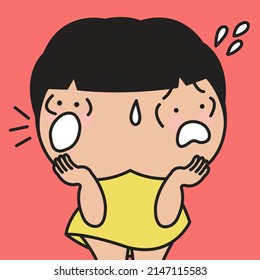 Panic Young Girl With Her Two Confused Faces And Gesture Concept Card Character illustration