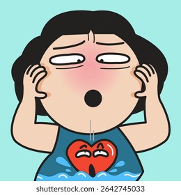 A Panic Young Lady With Her Sinking Heart Concept Cartoon Character illustration
