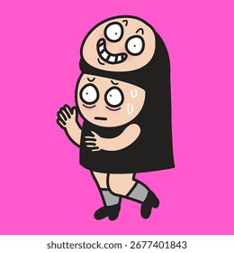 Panic Young Lady Removes The Fake Extrovert Mask Concept Cartoon Character illustration