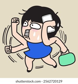 Panic Young Woman Rushing To Work Concept Cartoon Character illustration