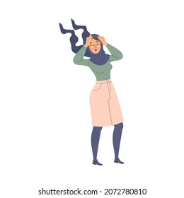 Panicked stressed female employee wearing hijab vector illustration