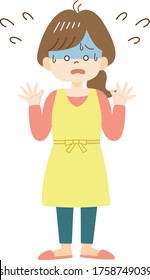 Panicked Young Woman In Yellow Apron