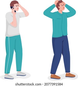 Panicking man semi flat color vector character set. Stressed figure. Full body people on white. Emergency situation isolated modern cartoon style illustration for graphic design and animation