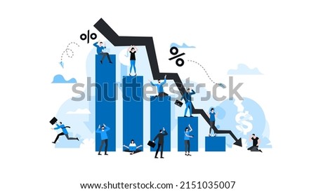 Panicking people amid the collapse of stock quotes. Decline schedule. Animation ready duik friendly vector. Conceptual business story. Financial crisis, economic recession, bankruptcy, depression.