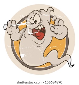 panicky scared cartoon ghost - Halloween vector illustration