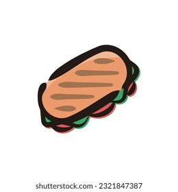 Panini - Bread and bakery icon (Hand-drawn line, colored version)