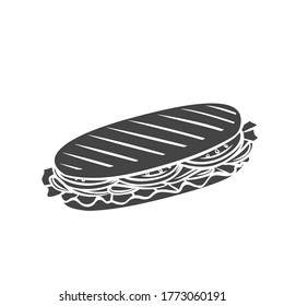 パニーニまたはサンドイッチの絵文字のアイコン ベクター画像モノクロレトロイラスト のベクター画像素材 ロイヤリティフリー Shutterstock