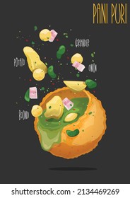 Panipuri Or Gol Gappa. Pani Puri Is A Popular Street Snack Of India. Vector illustration