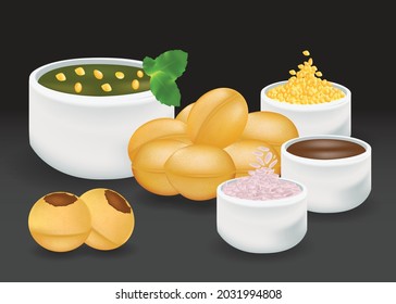 panipuri, illustration vector, Ingredients of Pani Puri