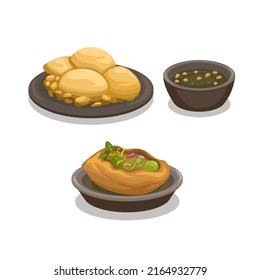 Panipuri indian traditional street food is a cracker filled with a mixture of flavored water symbol collection set illustration vector